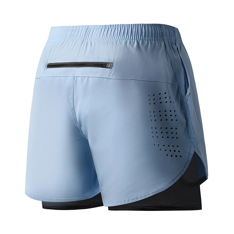 2025New Men's Fitness Training Shorts Summer 2 In 1 Quick Dry Gym Beach Running Double-deck Shorts Outdoor Sportswear Men shorts