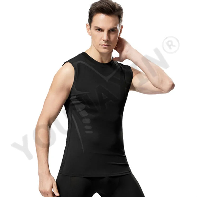 Men’s Sleeveless T-Shirts Base Layer Vest Basketball Sports Tight Gym Fitness Jogger Running Top Outdoor Tank S M L XL 2XL 3XL