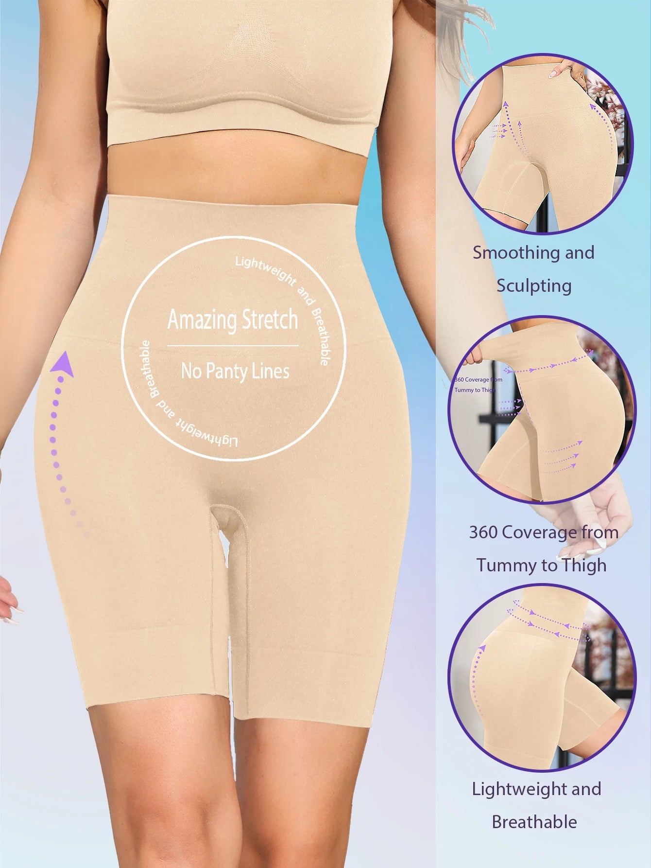 High Waist Shaping Boyshort Panties, Tummy Control Butt Lifting Slim Shorts, Women's Underwear & Shapewear