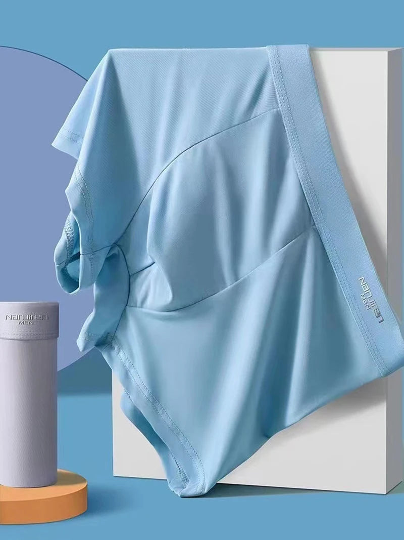4pcs Boxer Shorts Men's Ice Silk Underwear Cool Underpants Breathable Sexy Thin Panties U Convex Lingerie Wholesale Lots L-6XL