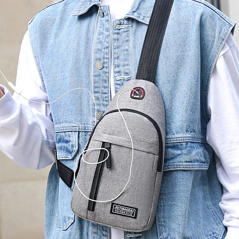 Men's New Nylon Canvas Chest Bag - Casual and Sports Style Single Shoulder Crossbody Bag with Chest Straps