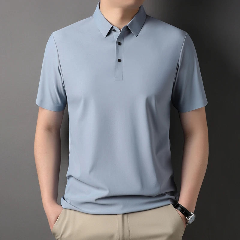 High end fashionable men's short sleeved summer new ice silk comfortable breathable polo shirt, high-quality casual T-shirt top
