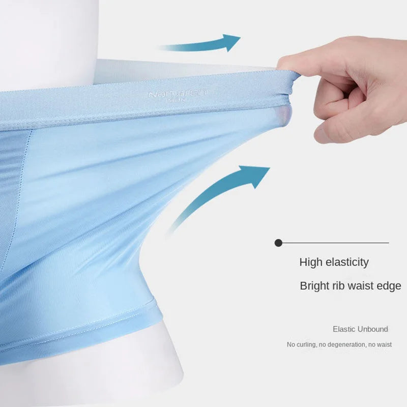 4pcs Boxer Shorts Men's Ice Silk Underwear Cool Underpants Breathable Sexy Thin Panties U Convex Lingerie Wholesale Lots L-6XL