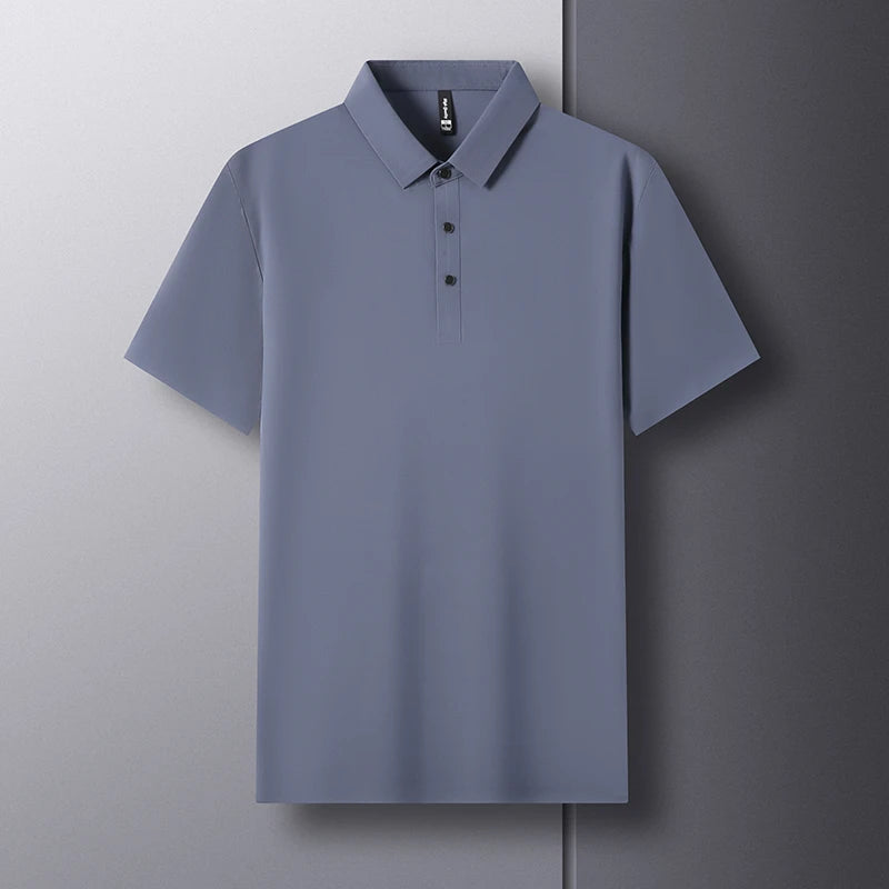 High end fashionable men's short sleeved summer new ice silk comfortable breathable polo shirt, high-quality casual T-shirt top