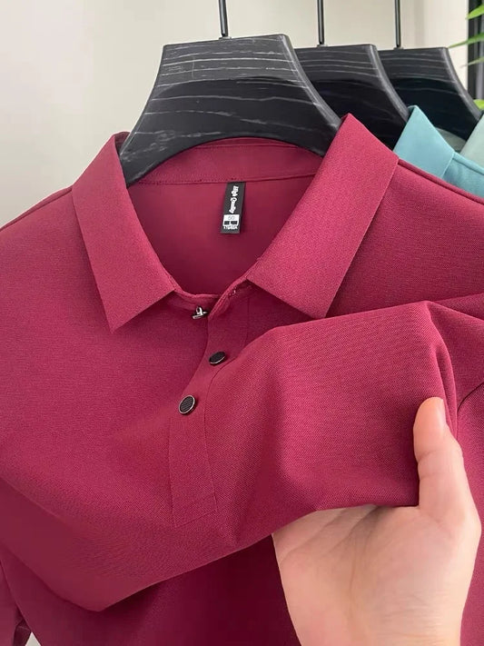 High end fashionable men's short sleeved summer new ice silk comfortable breathable polo shirt, high-quality casual T-shirt top