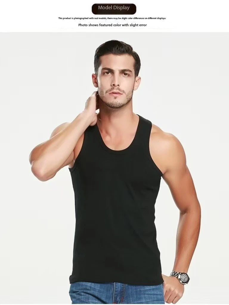 1 Piece Men's Cotton Sports Skinny Vest Teenagers Leisure Joker Sleeveless T Men's Fitness Training Simple Top